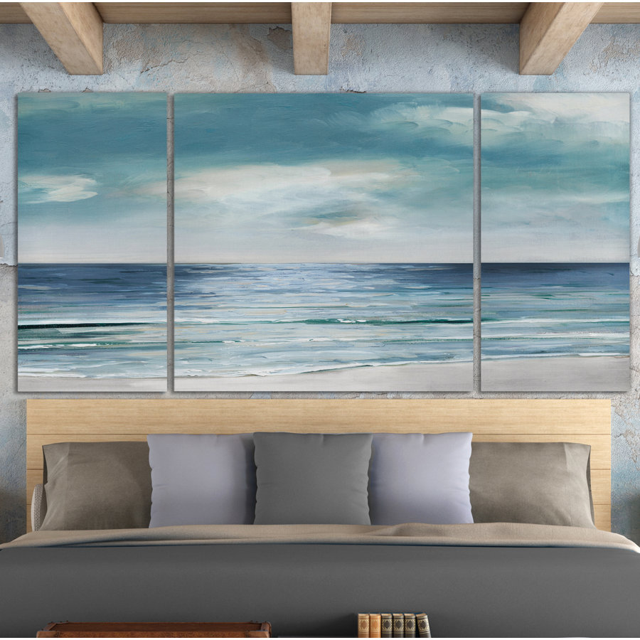 Blue Silver Shore' 3-Piece Painting Print on Canvas
